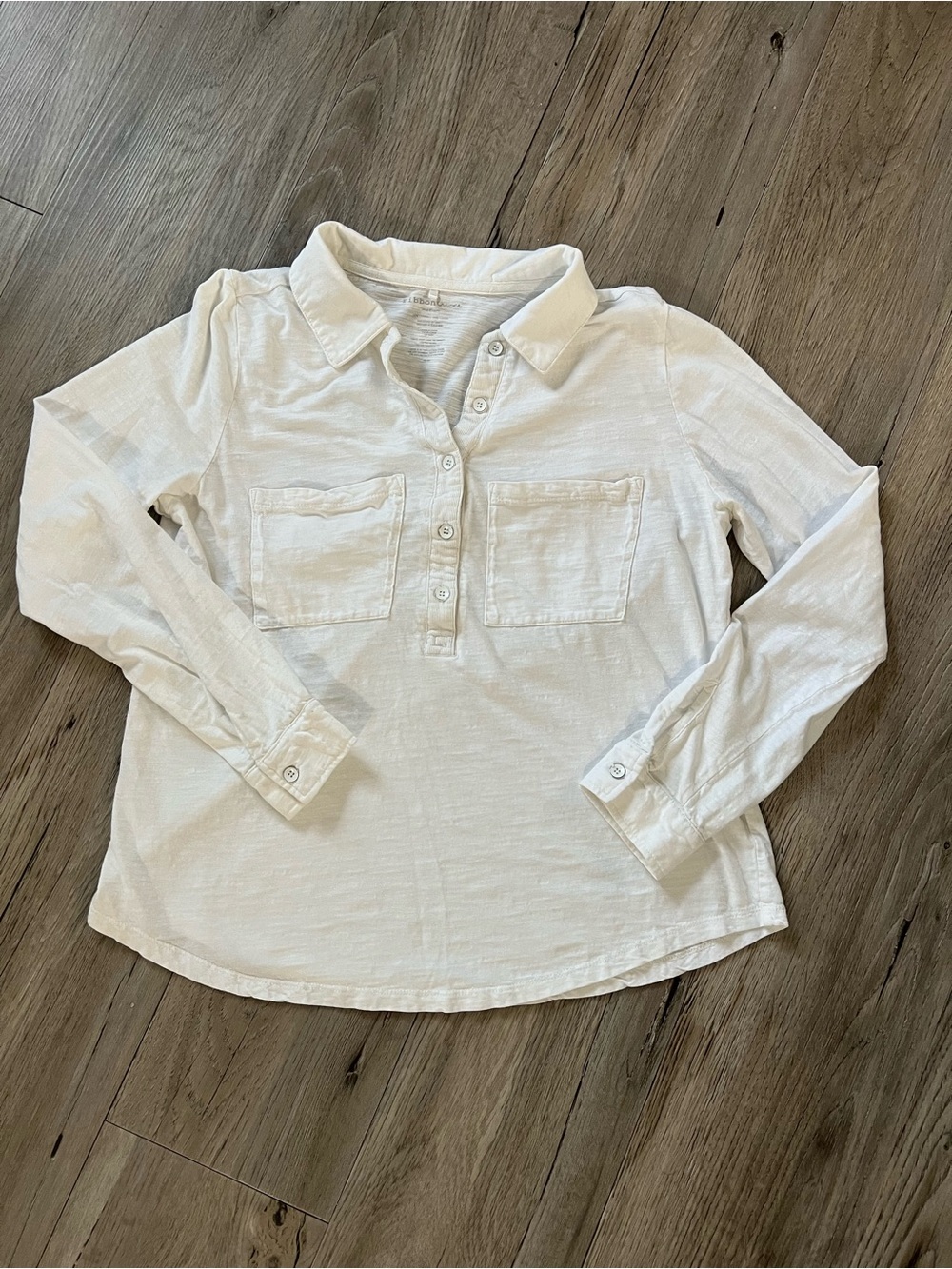 Women’s Long Sleeve White Polo-Style Button Henley Top